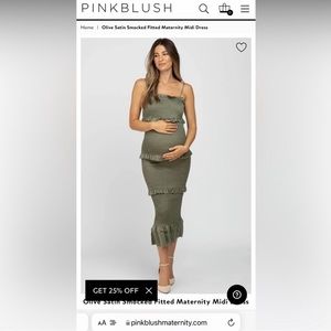 Pink Blush Olive Satin Smocked Fitted Maternity Midi Dress